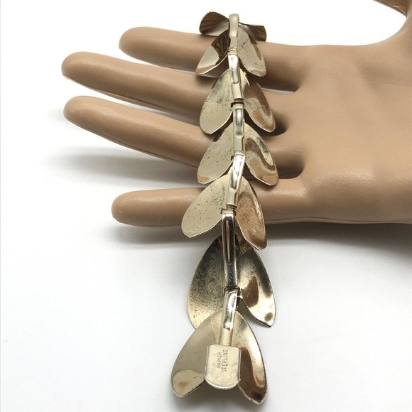 Napier Signed Vintage 925 Sterling Silver Leaves Link Bracelet 6.5" - Picture 8 of 9